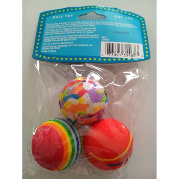 SERGEANTS CRAZY CLAWS CAT BALLS 3 PACK (LOT OF 3 PACKAGES) KITTEN FELINE CAT TOY - Picture 3 of 3